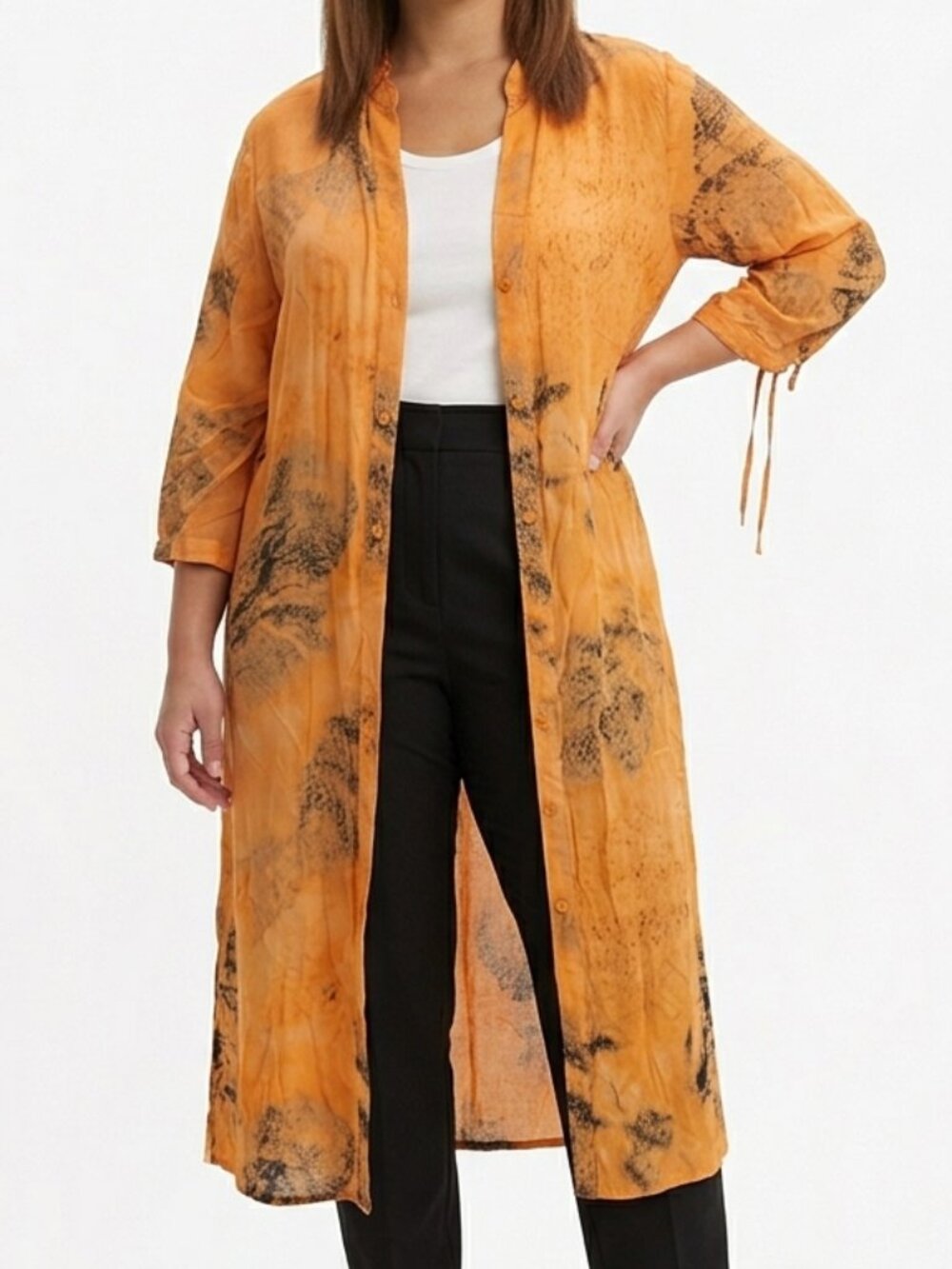 Vintage Windsmoor Orange Button Up Duster Top Longline Boho Chic Snake Pattern L